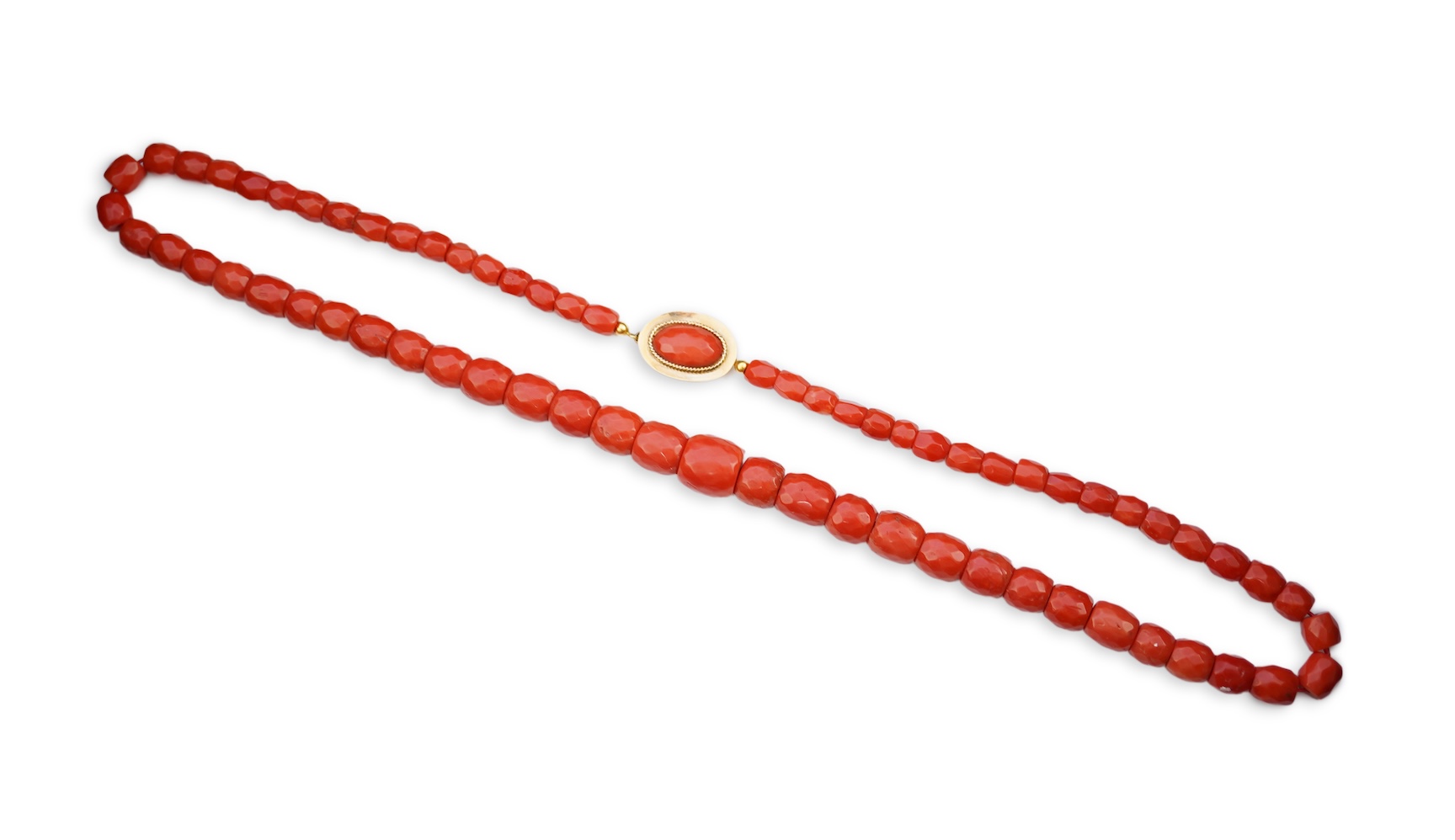A coral bead necklace, mid 19th century
